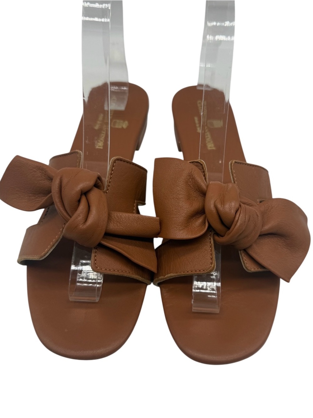 Antinori Womens Leather Slide Sandals Size 7 Brown Leather Bow Flat Italy Chic